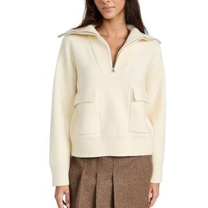 English Factory Cream Quarter Zip Knit Sweater Oversized Womens Size Small